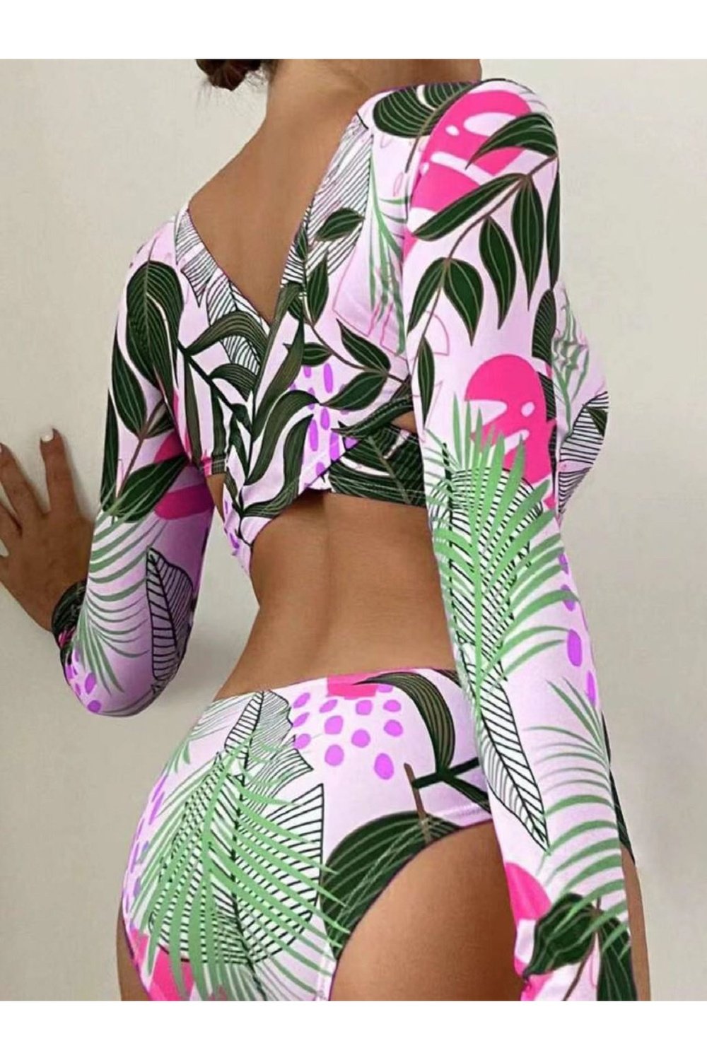 Crisscross Round Neck Long Sleeve Swimwear