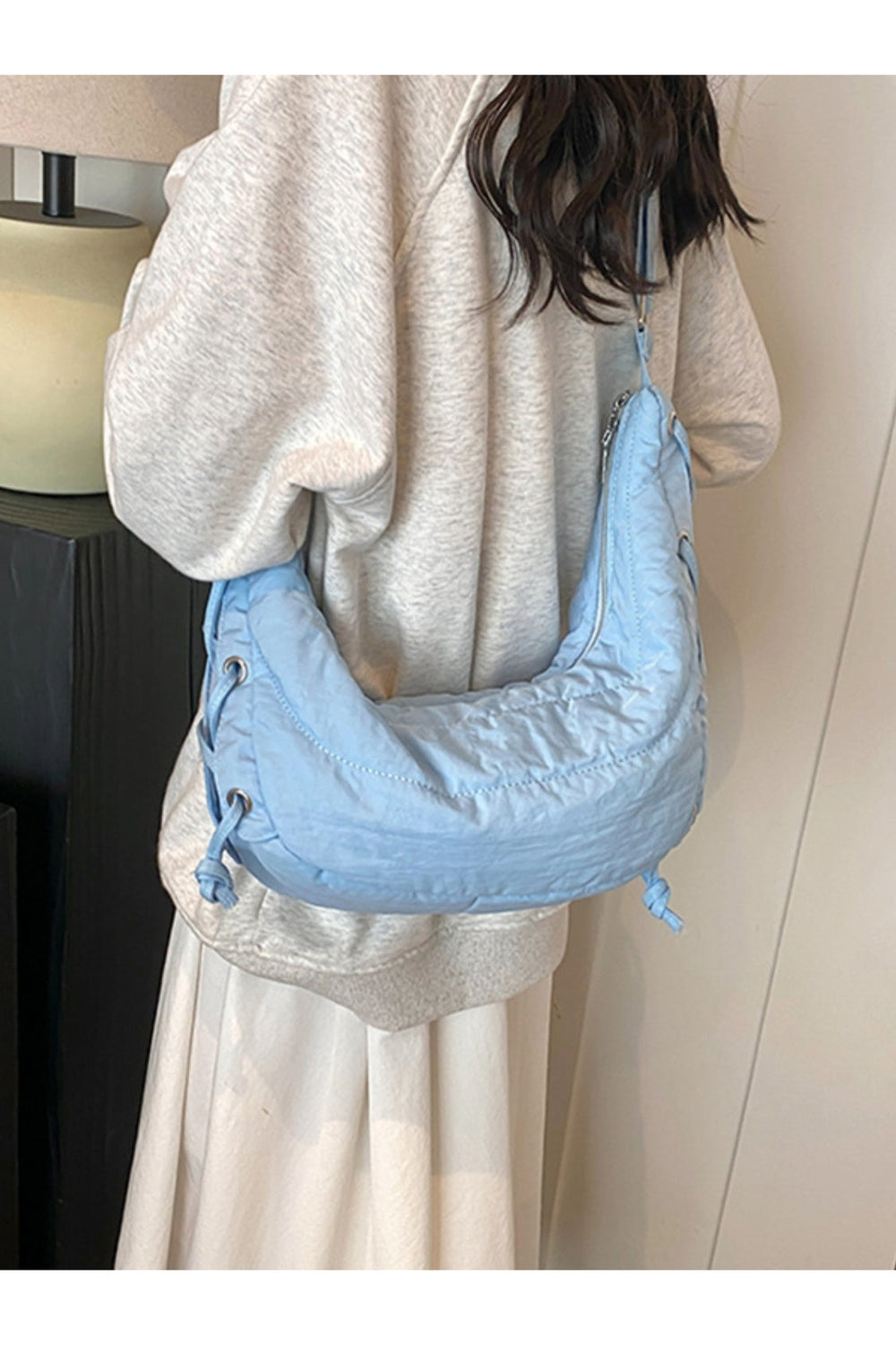 Lace-Up Polyester Crossbody Bag