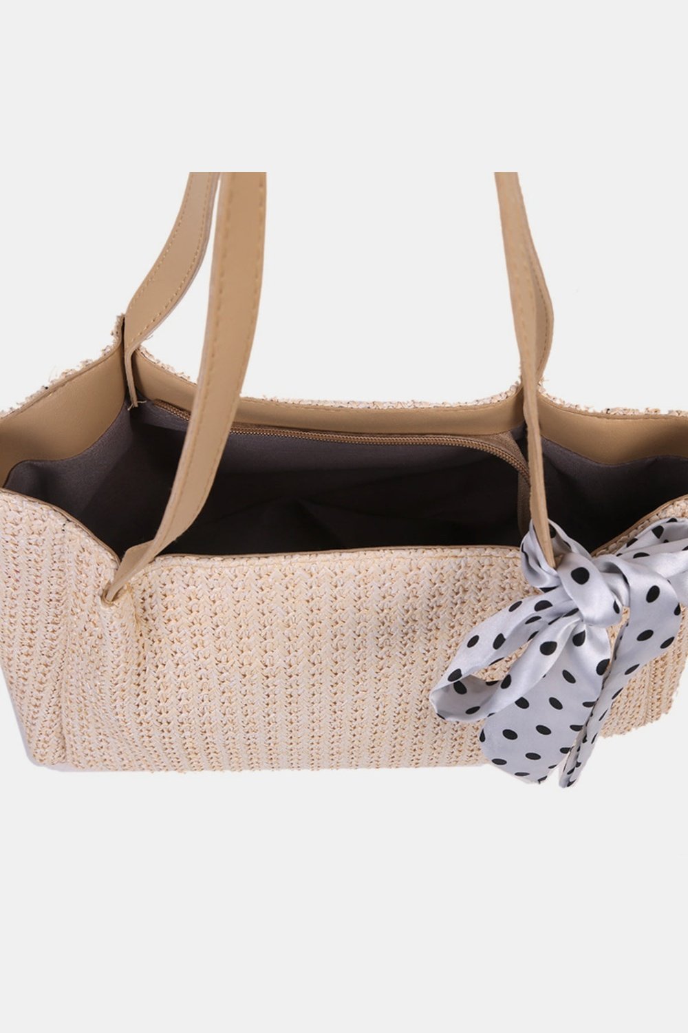 Straw Woven Leather Strap Handbag