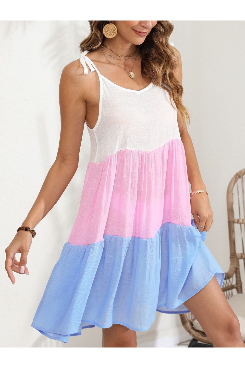 Color Block Spaghetti Strap Cover-Up Dress