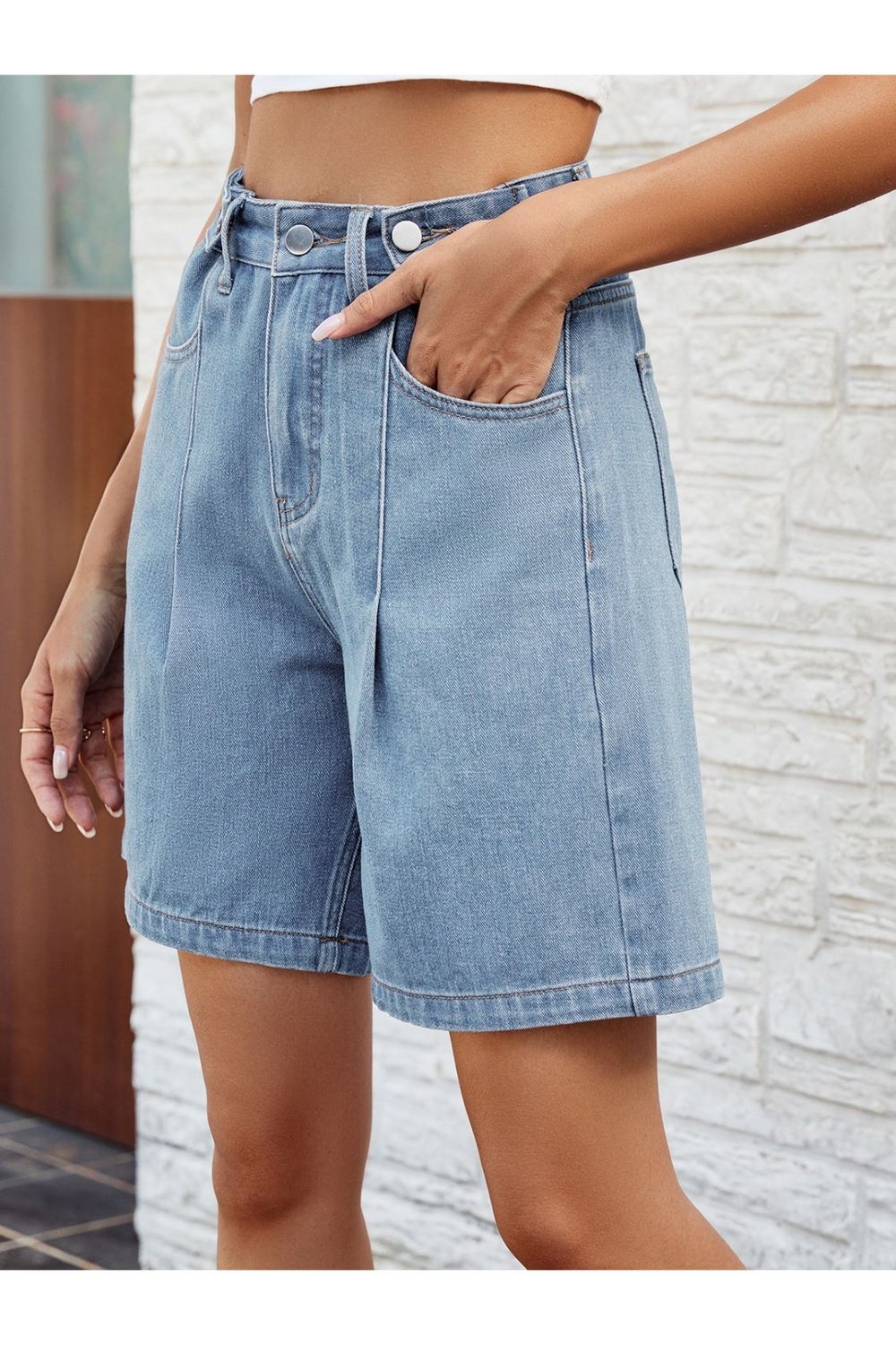 High Waist Denim Shorts with Pockets