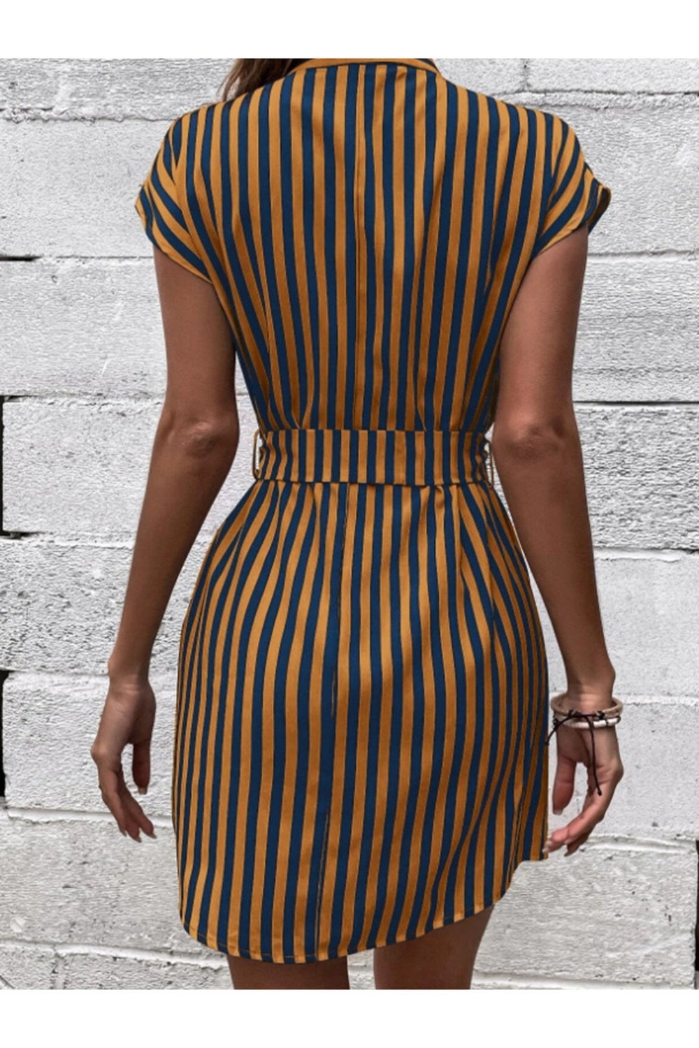 Tied Striped Cap Sleeve Mini Dress