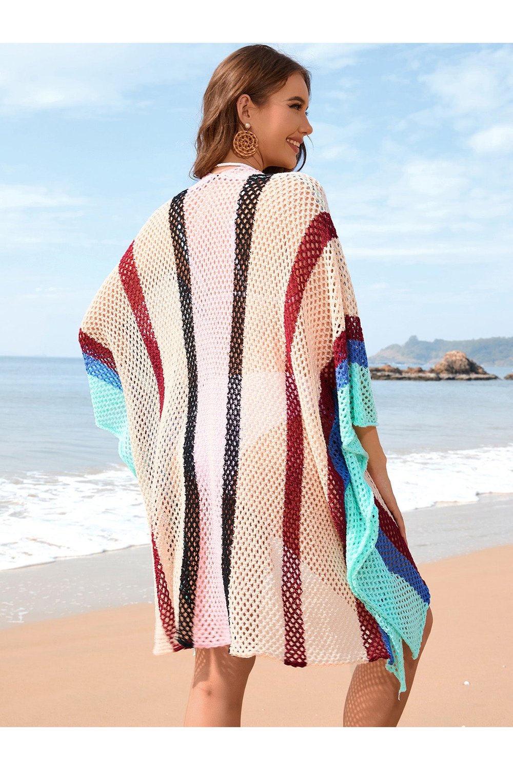 Openwork Color Block Plunge Cover-Up