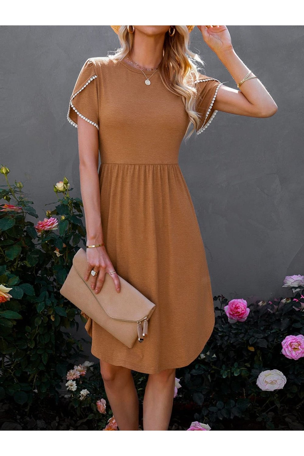 Round Neck Petal Sleeve Dress