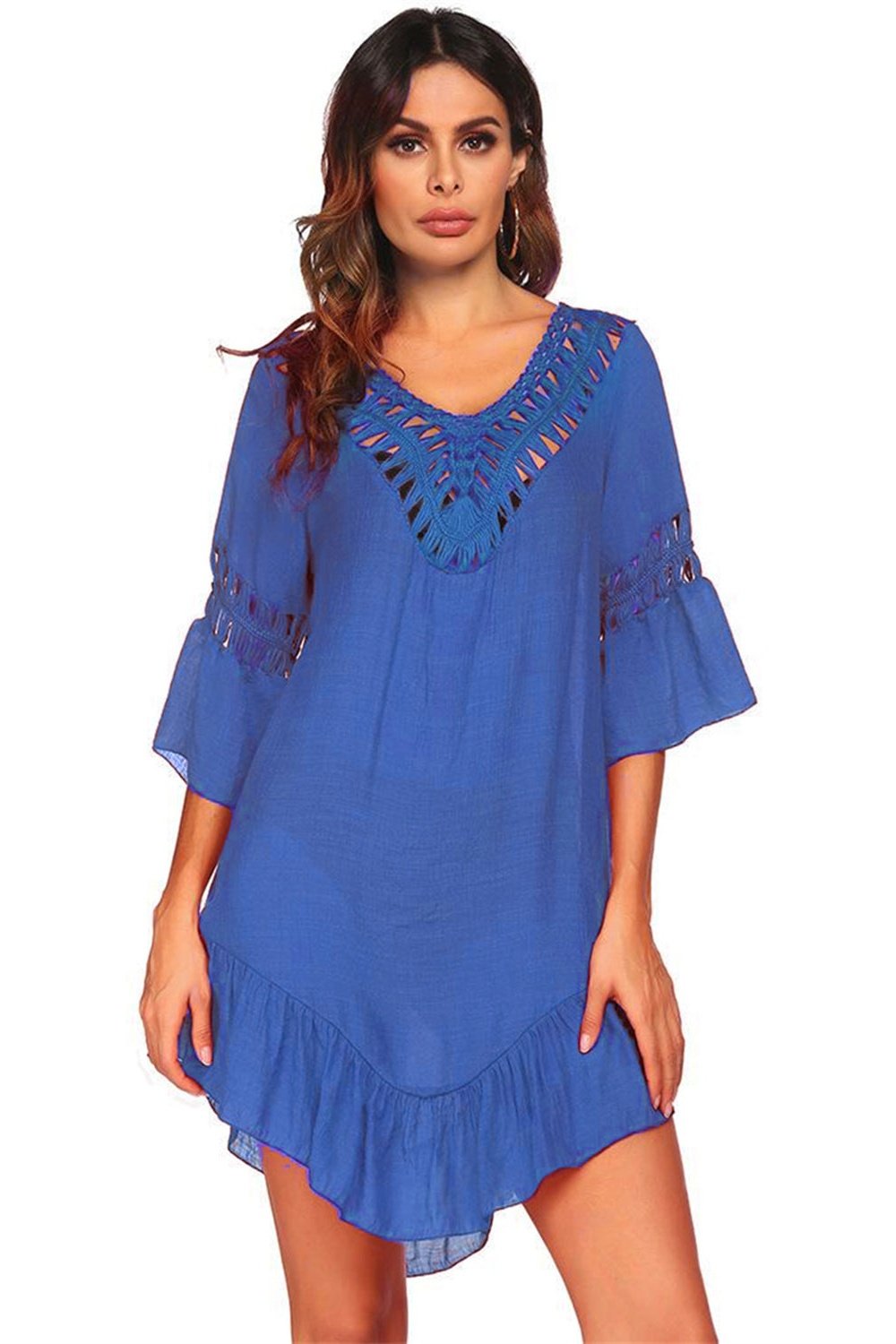 Backless Cutout Three-Quarter Sleeve Cover Up