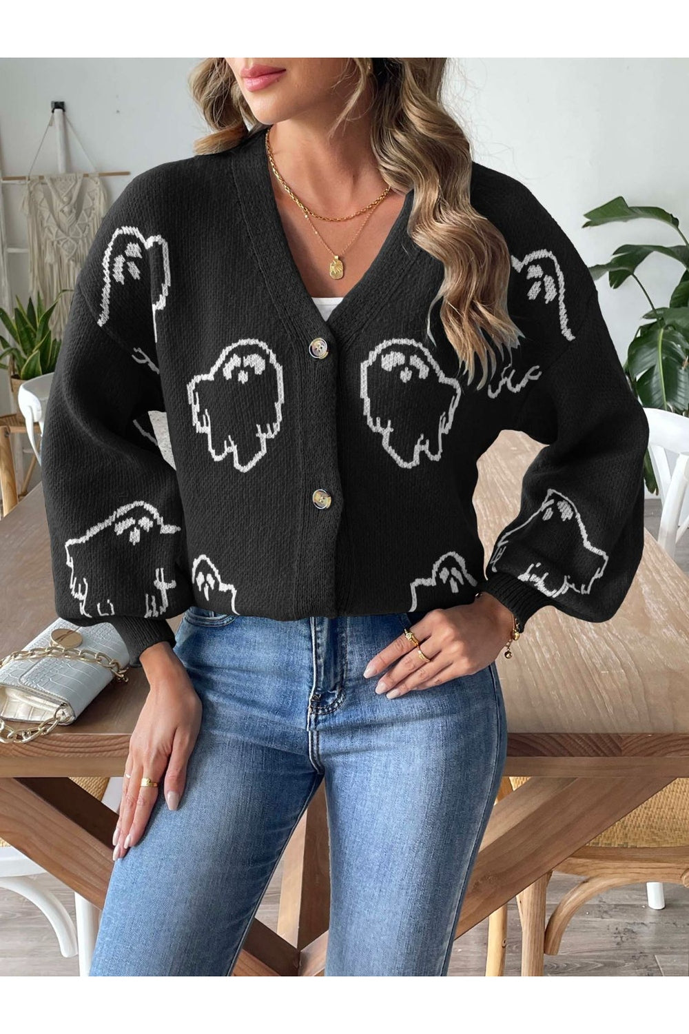 V-Neck Dropped Shoulder Cardigan