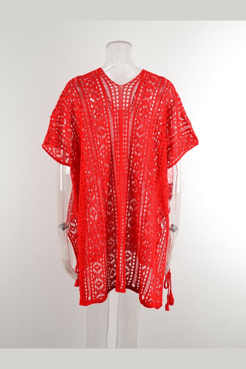 Cutout V-Neck Cover-Up with Tassel