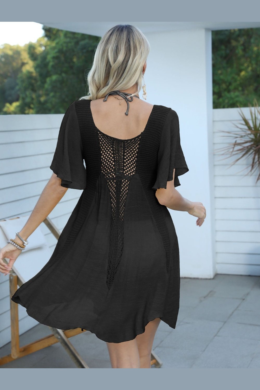 Openwork Flutter Sleeve Cover-Up Dress