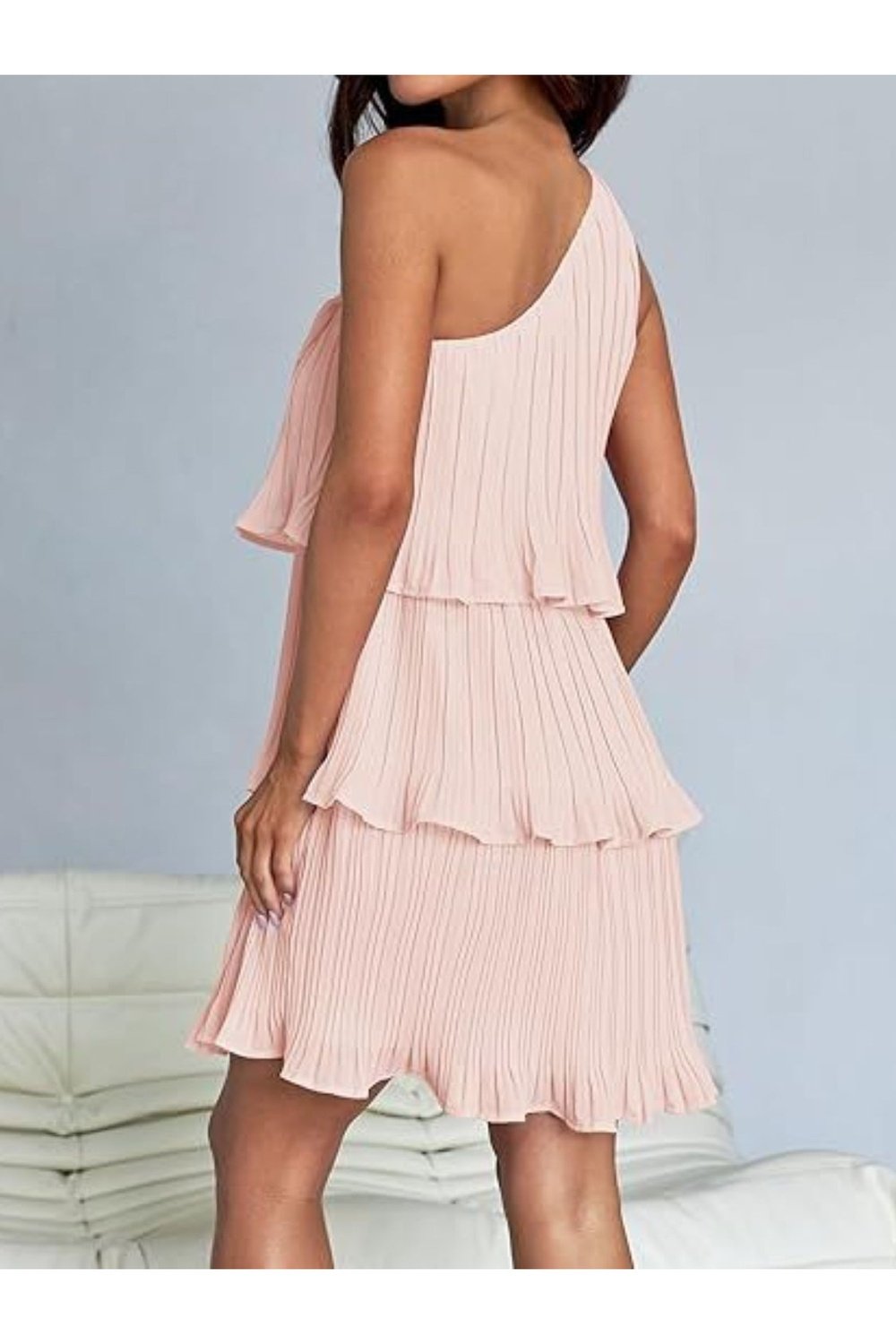 Layered Single Shoulder Mini Dress