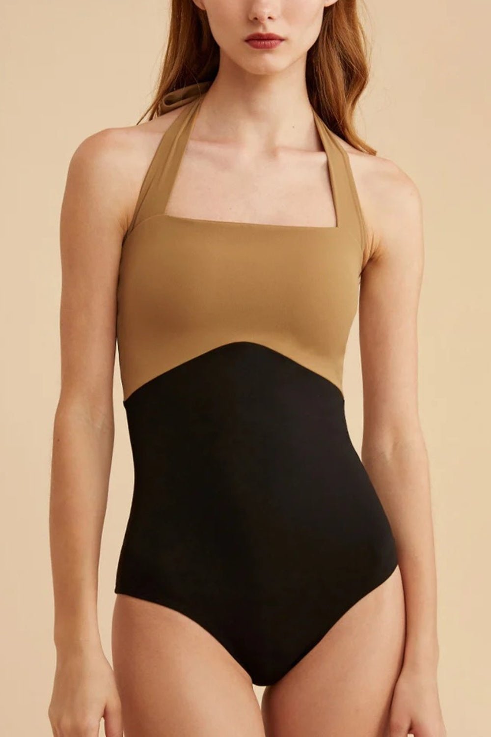 Contrast Halter Neck One-Piece Swimwear