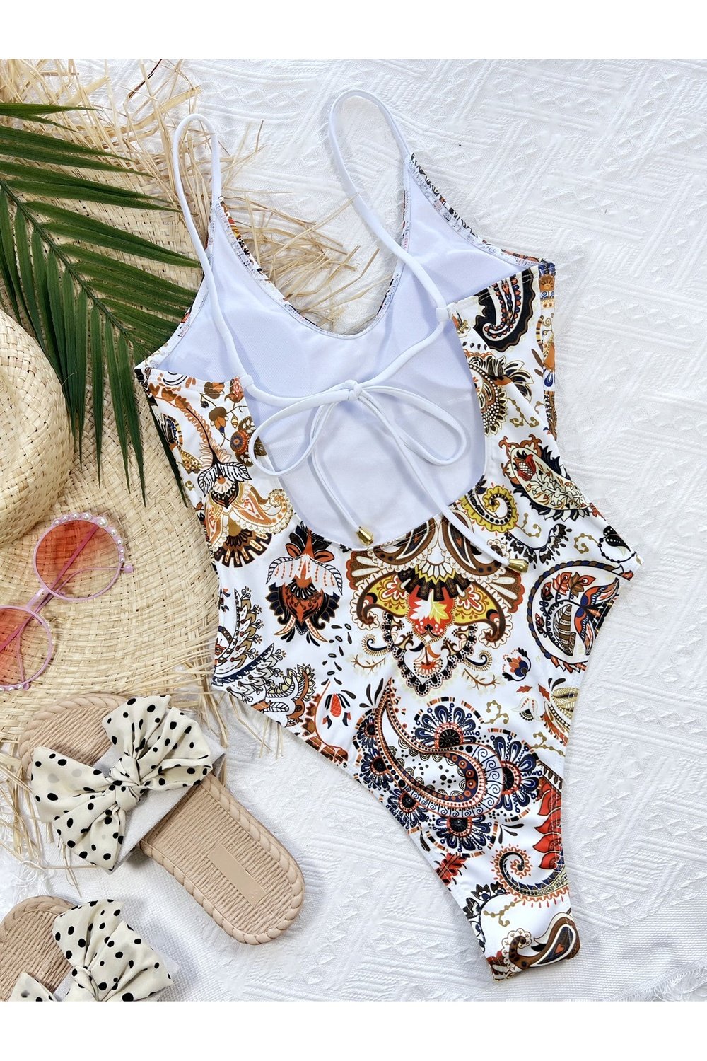 Printed Tie Back Scoop Neck One-Piece Swimsuit