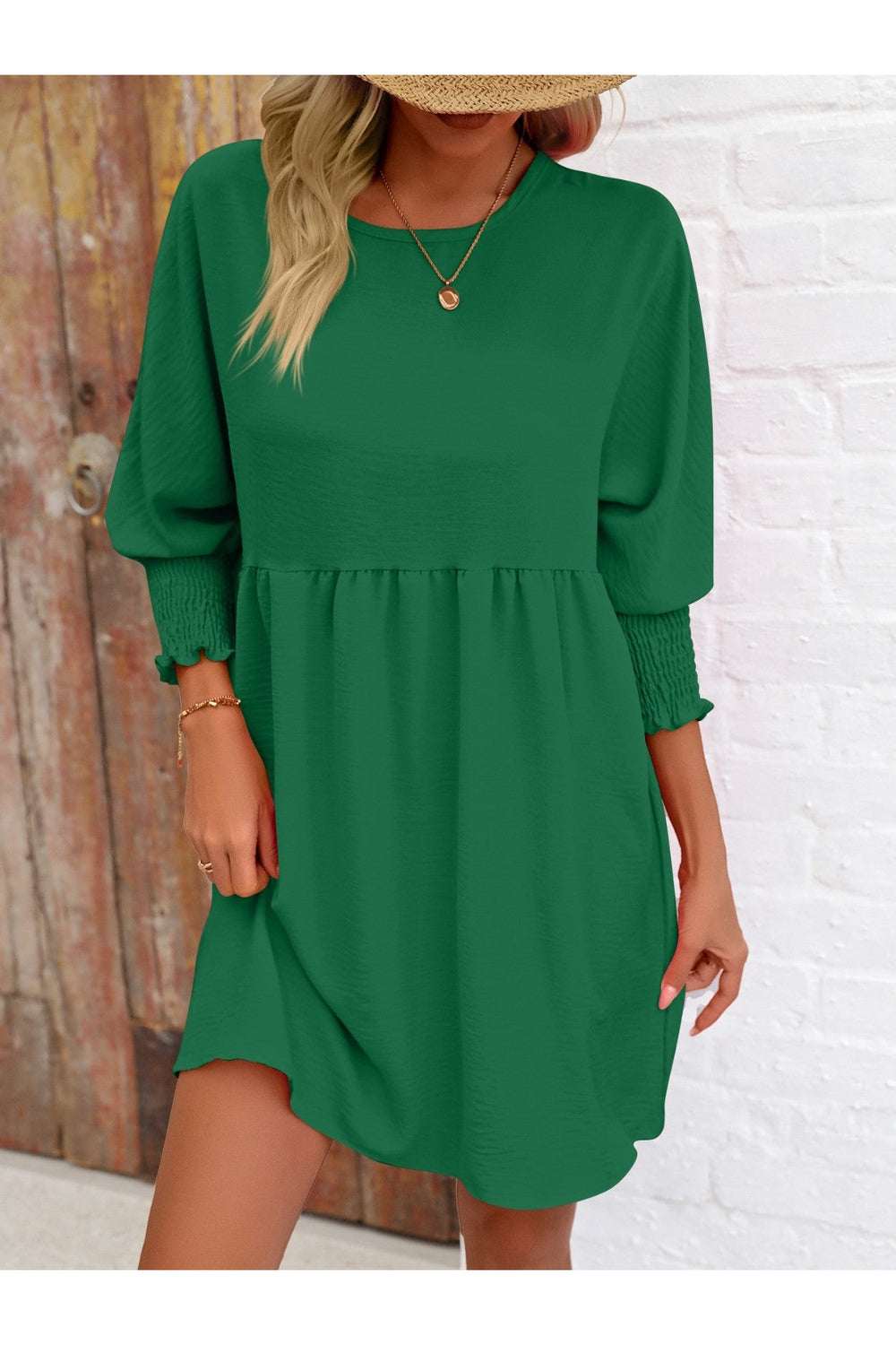 Round Neck Lantern Sleeve Mini Dress