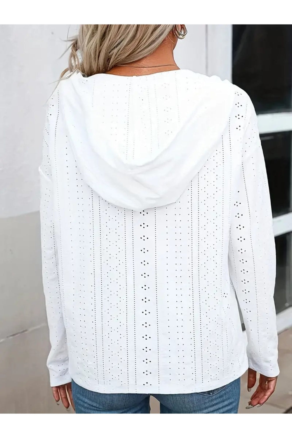 Drawstring Eyelet Long Sleeve Hoodie