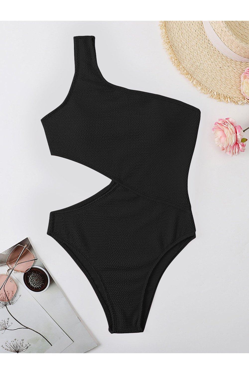 Cutout One Shoulder One-Piece Swimwear