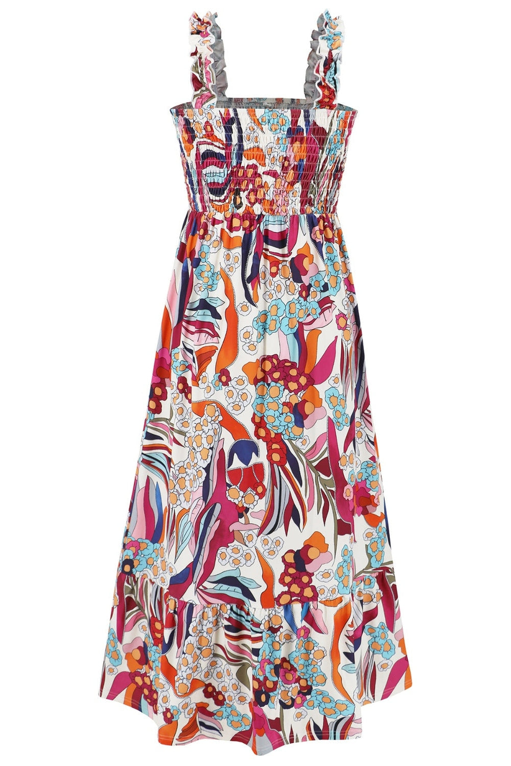 Smocked Printed Square Neck Sleeveless Dress