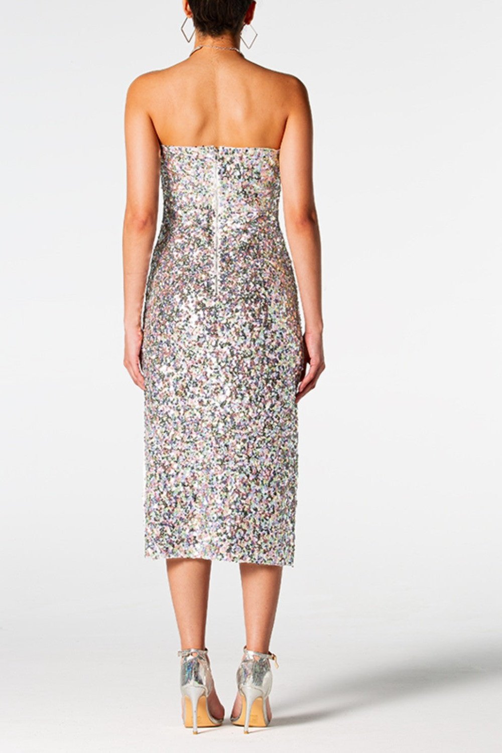 Sequin Straight Neck Midi Wrap Dress