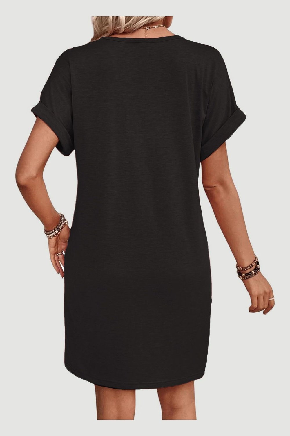 Quarter Button V-Neck Short Sleeve Dress