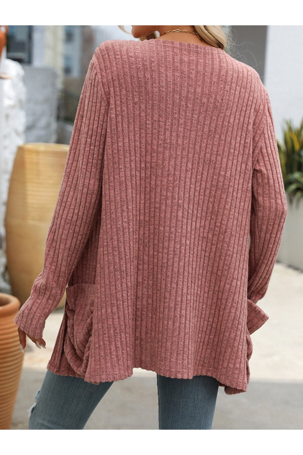 Mandy Open Front Long Sleeve Ribbed Cardigan