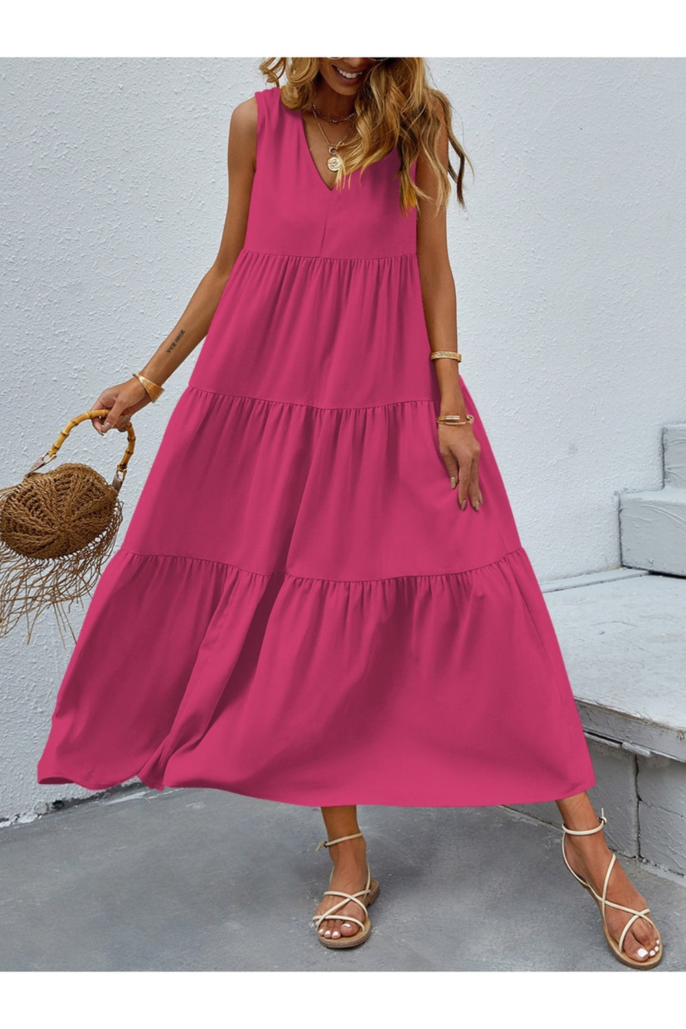 Tiered V-Neck Sleeveless Dress