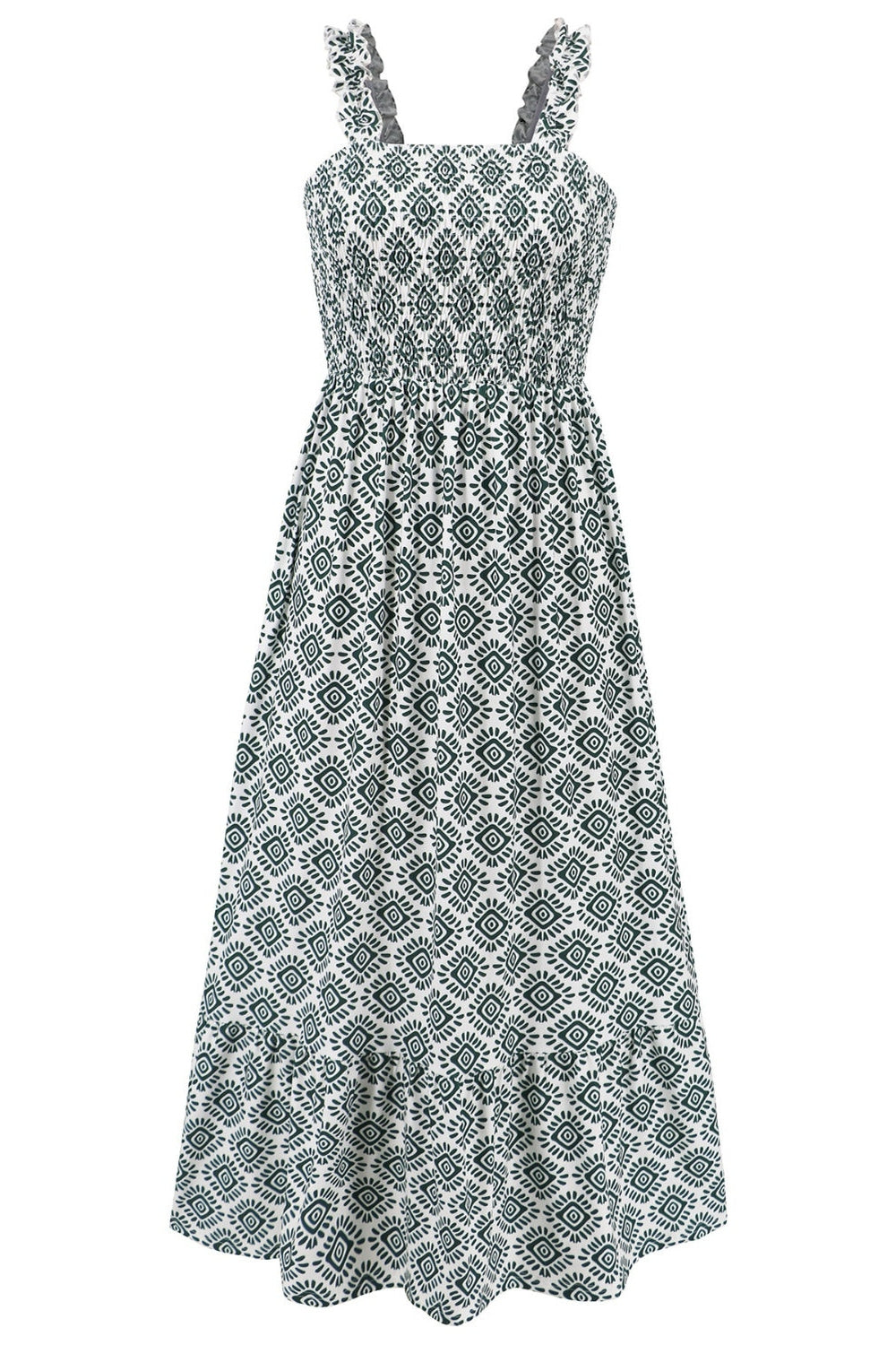 Smocked Printed Square Neck Sleeveless Dress