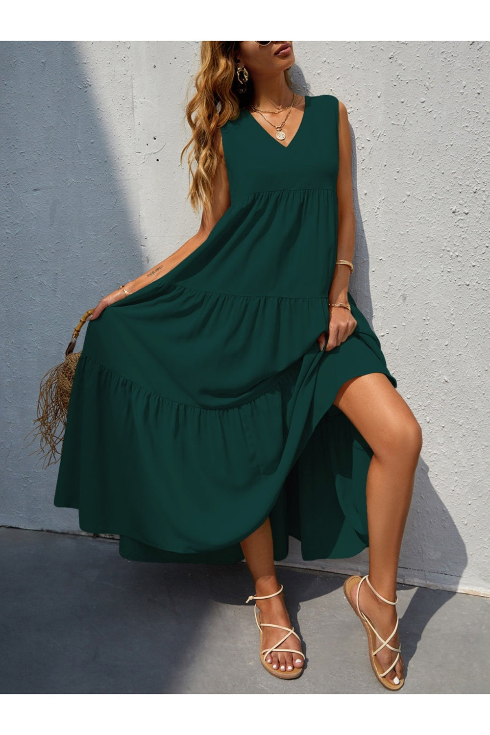 Tiered V-Neck Sleeveless Dress