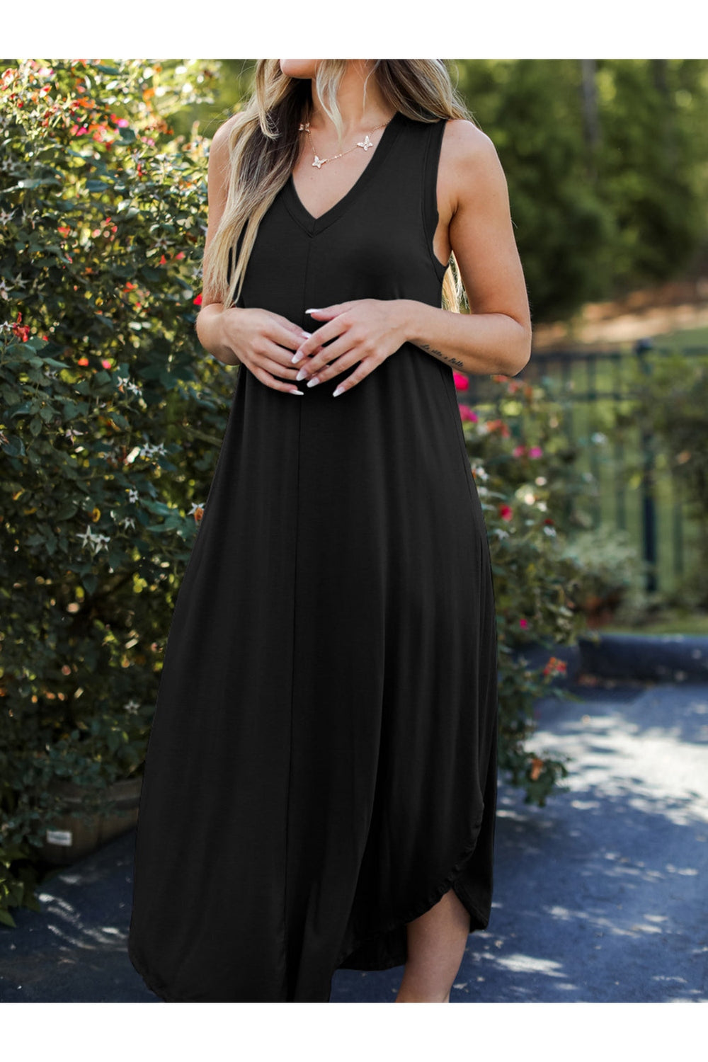 Full Size V-Neck Midi Tank Dress