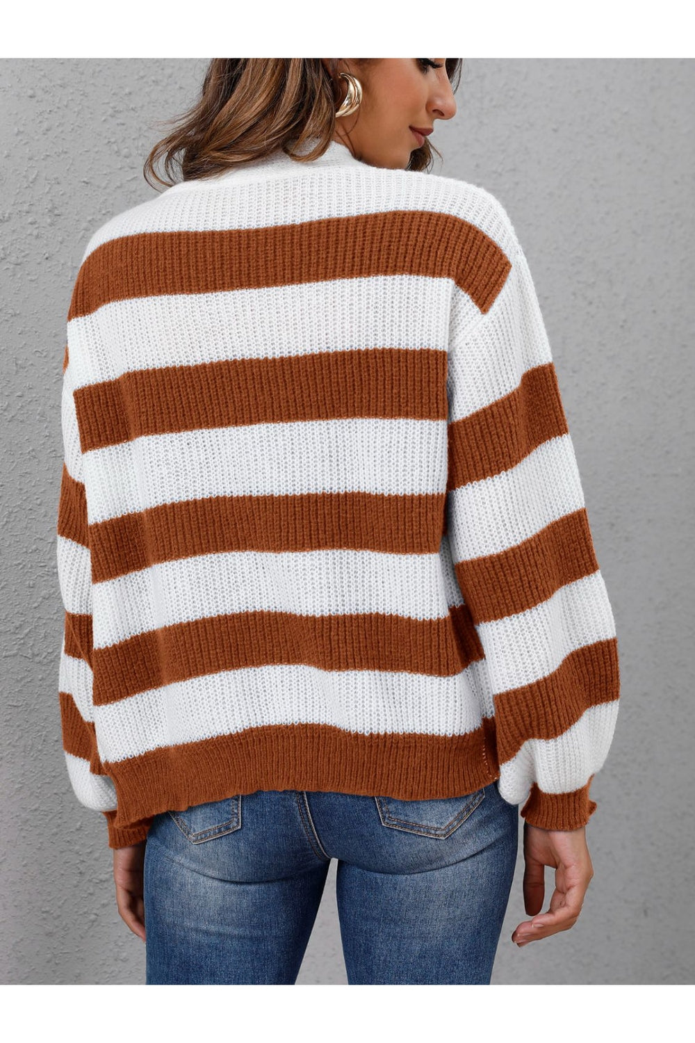 Striped Button Up Long Sleeve Sweater