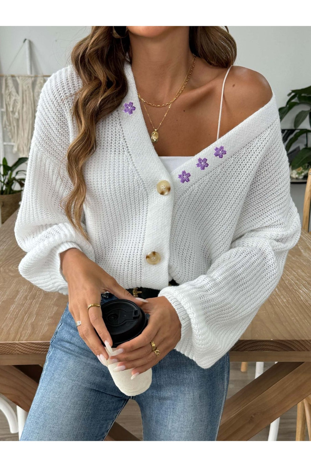 V-Neck Button Up Long Sleeve Cardigan