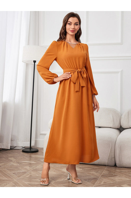 Tie Waist Puff Sleeve Maxi Dress