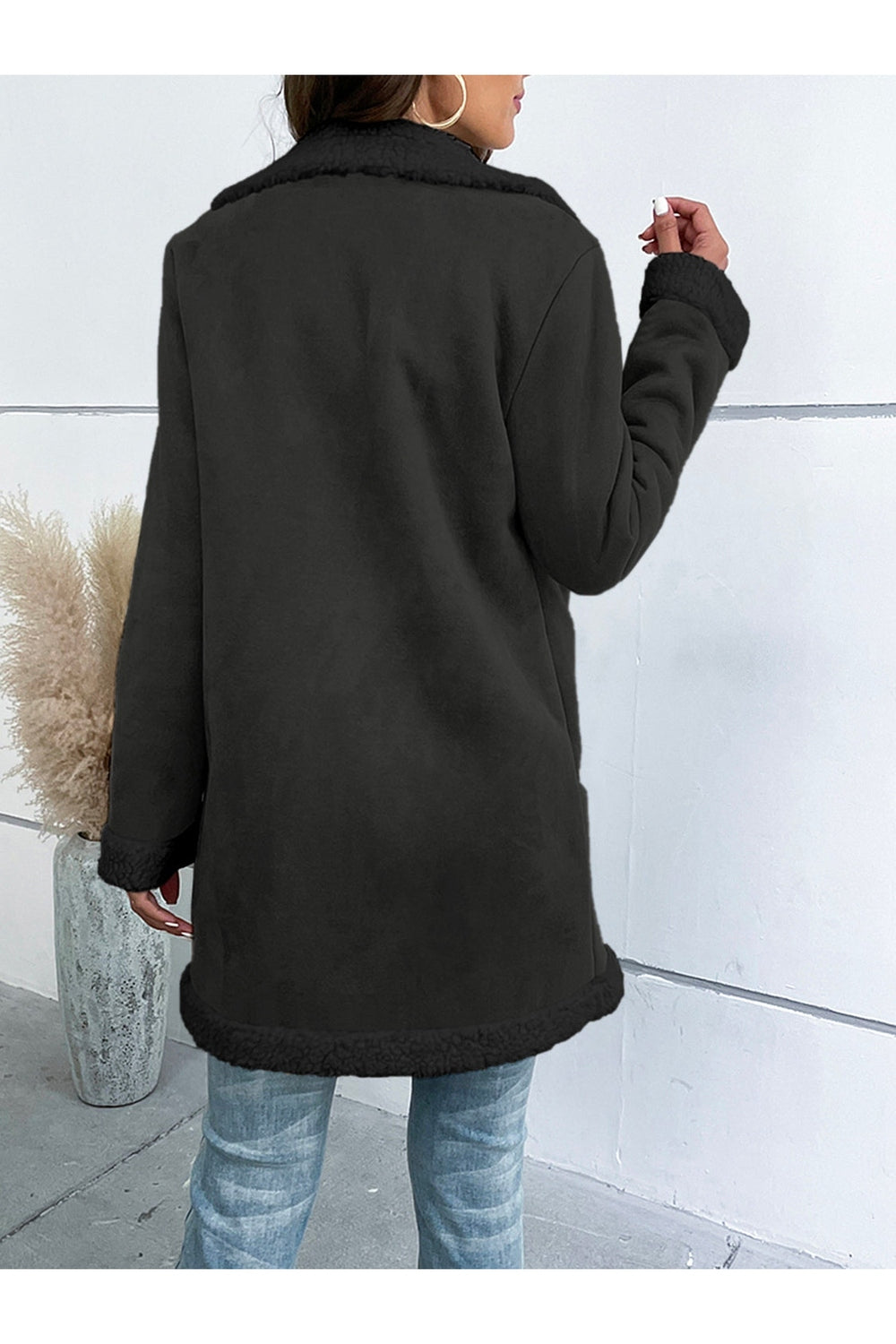 Contrast Button Up Lapel Collar Long Sleeve Coat