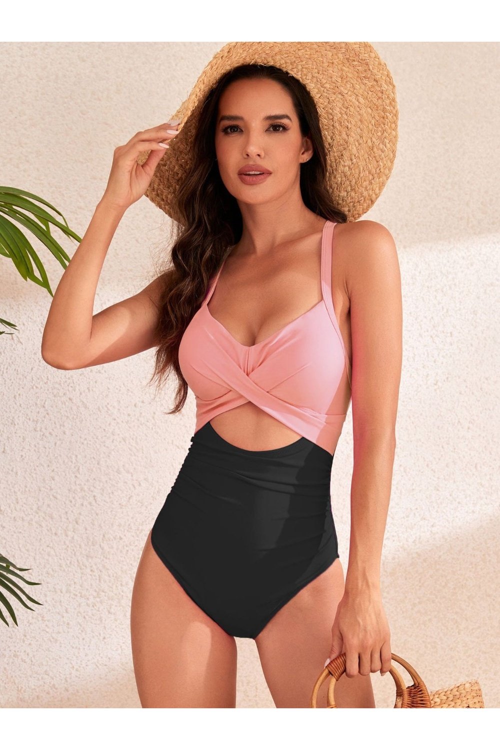 Crisscross Cutout V-Neck One-Piece Swimwear