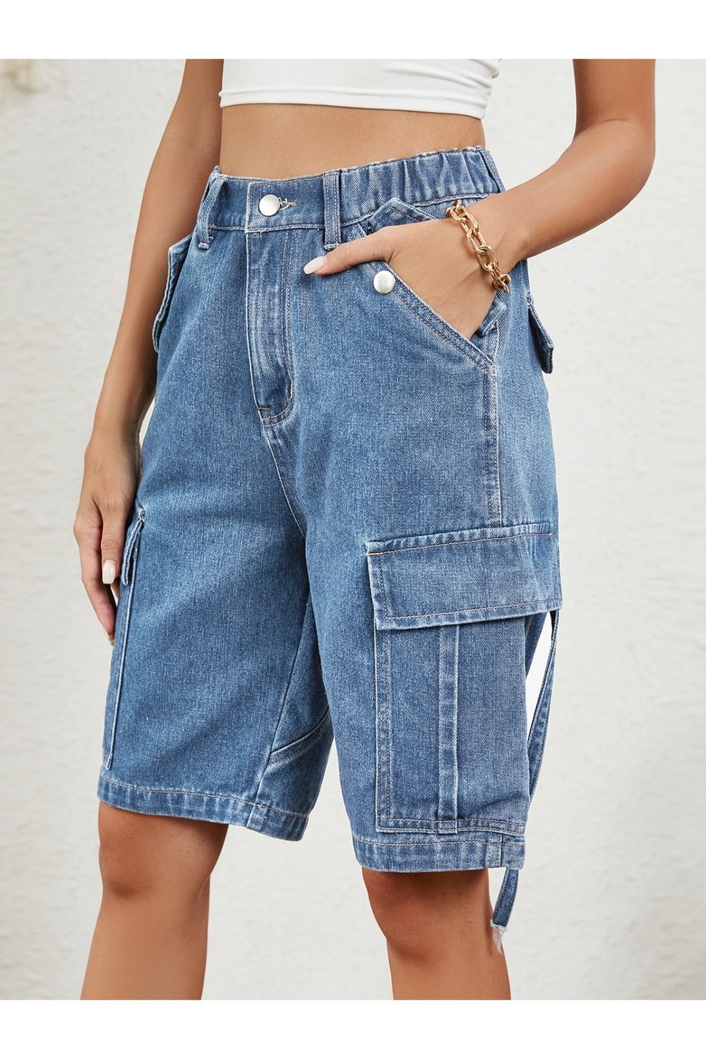 High Waist Denim Shorts with Pockets