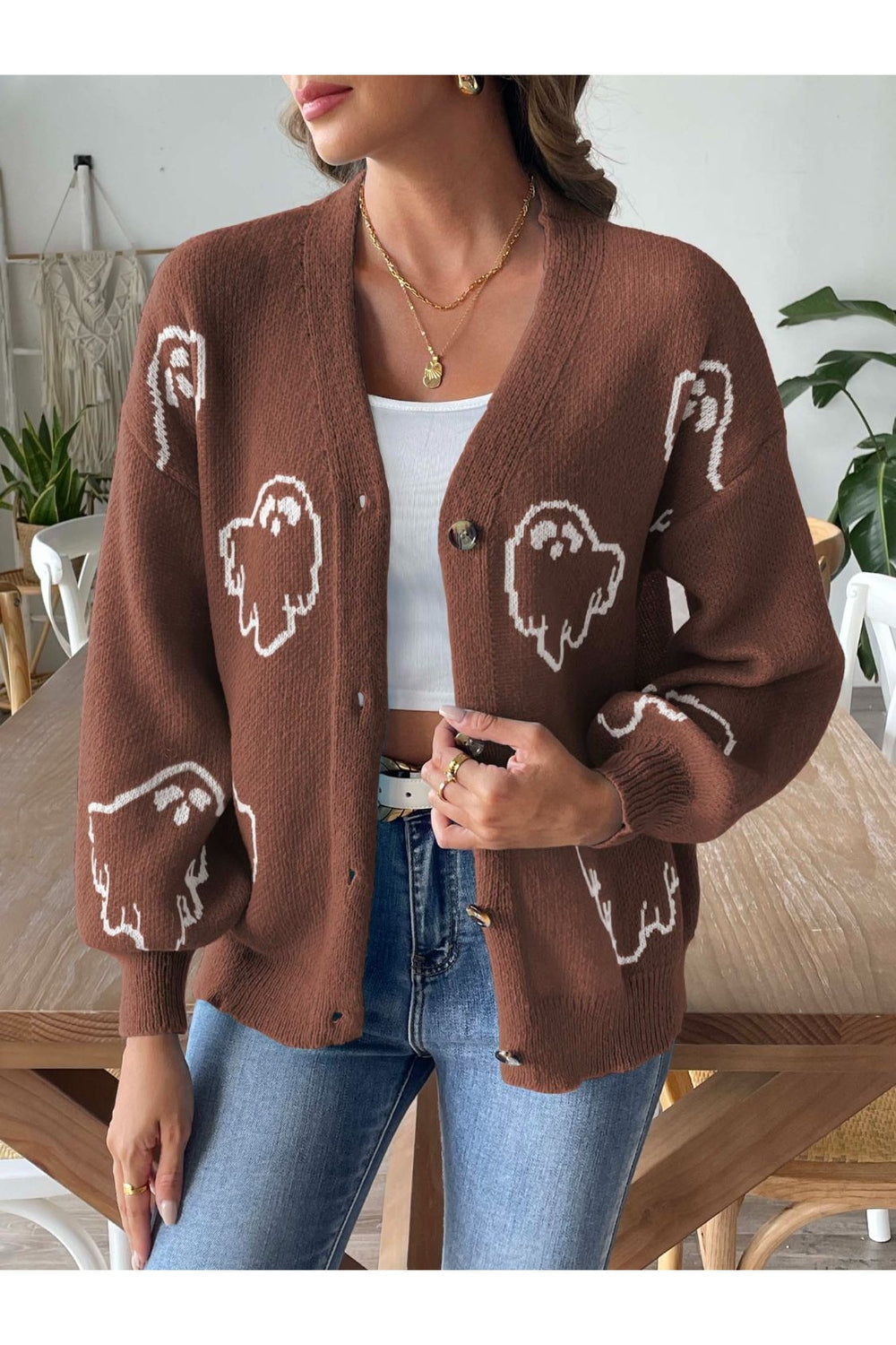 V-Neck Dropped Shoulder Cardigan