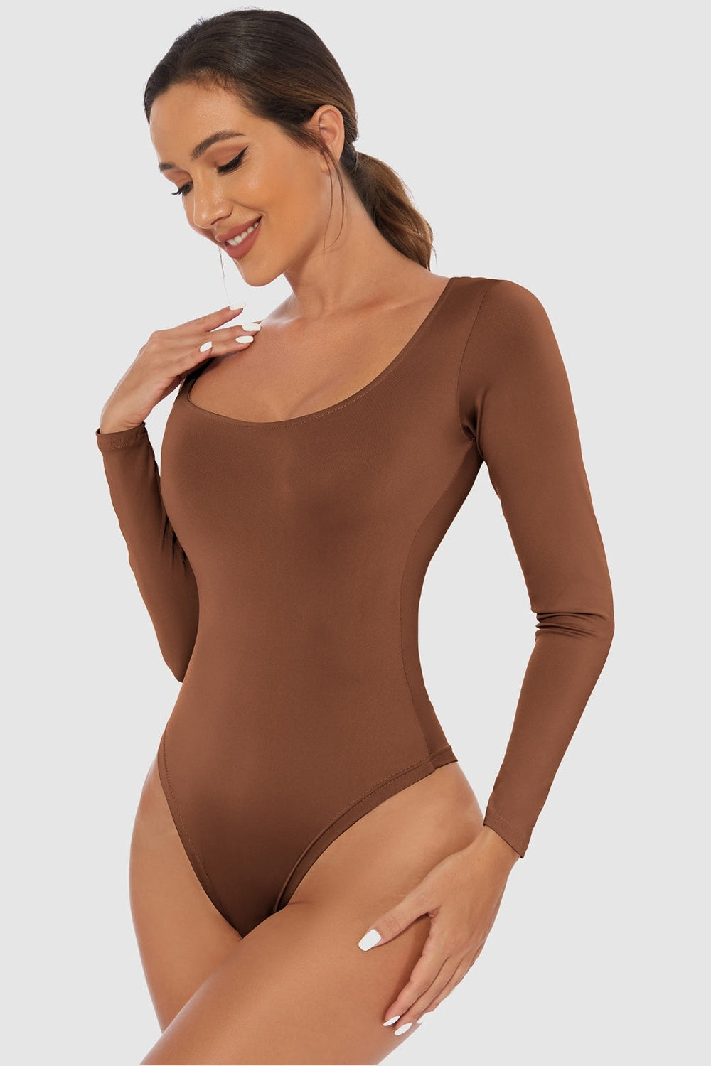 Full Size Scoop Neck Long Sleeve Bodysuit