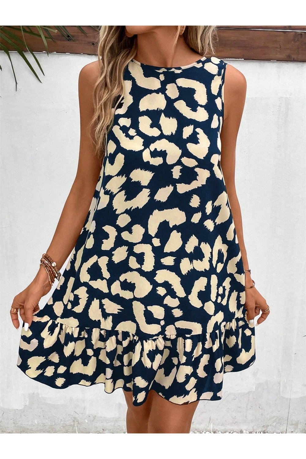 Tied Leopard Round Neck Tank Dress