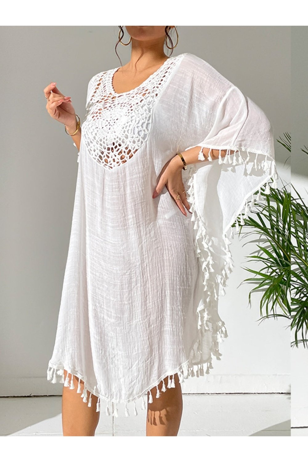 Tassel Cutout Scoop Neck Cover-Up Dress