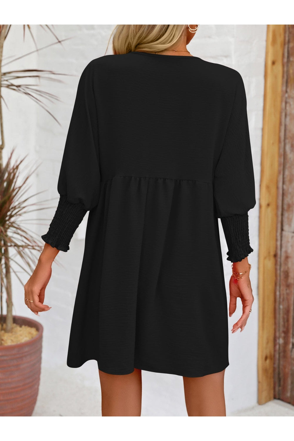 Round Neck Lantern Sleeve Mini Dress