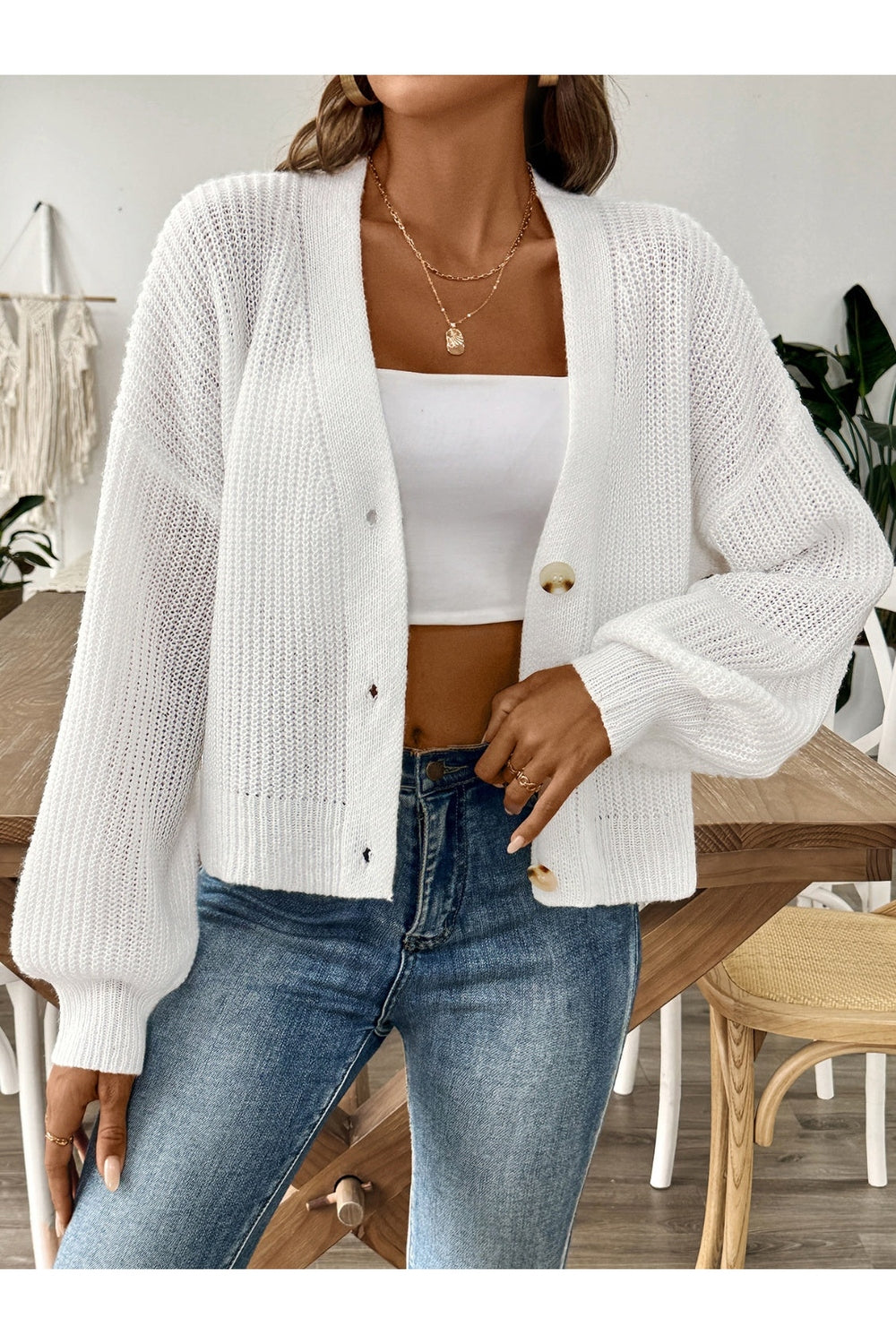 V-Neck Button Up Long Sleeve Cardigan