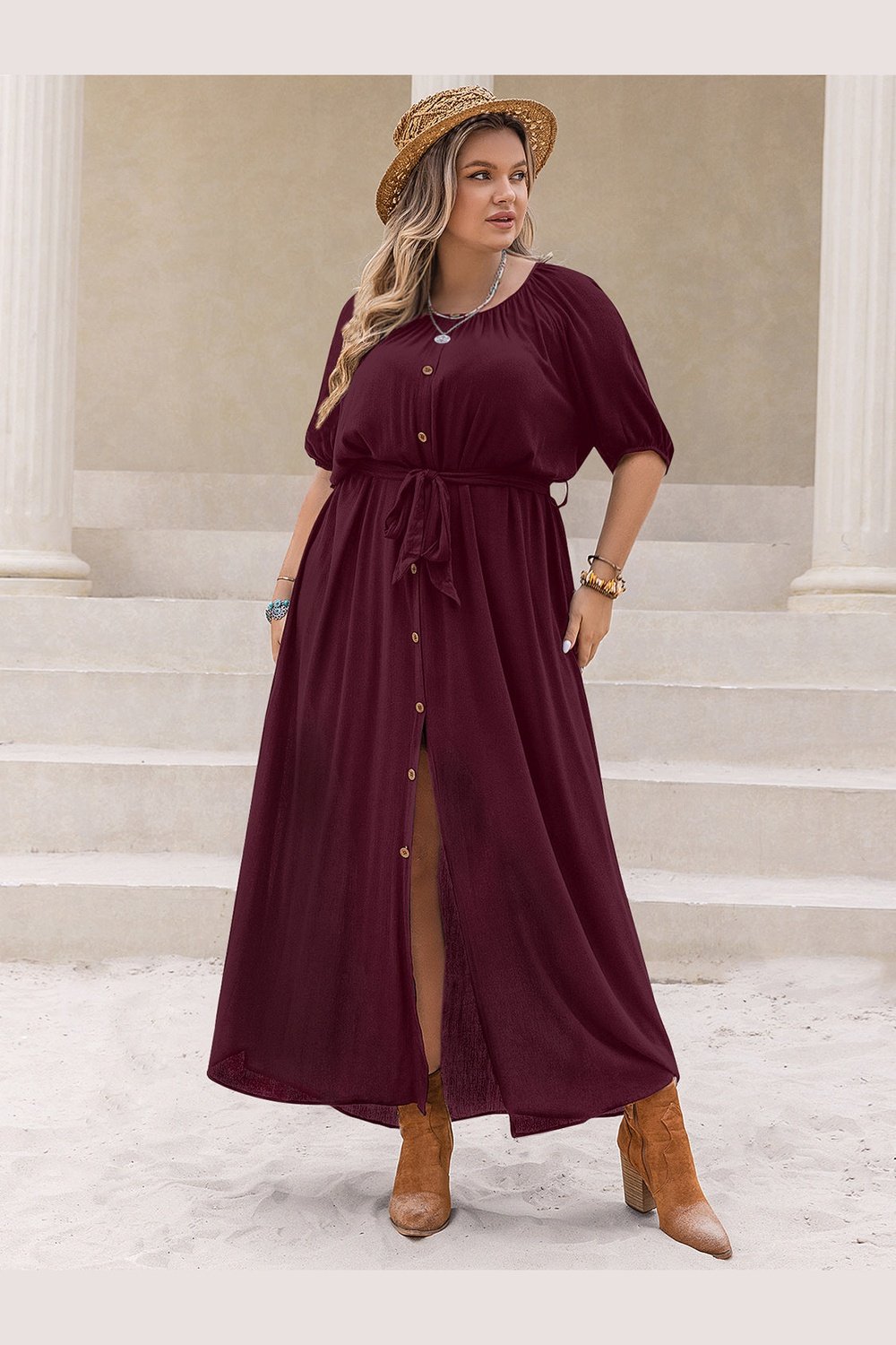 Plus Size Round Neck Half Sleeve Dress