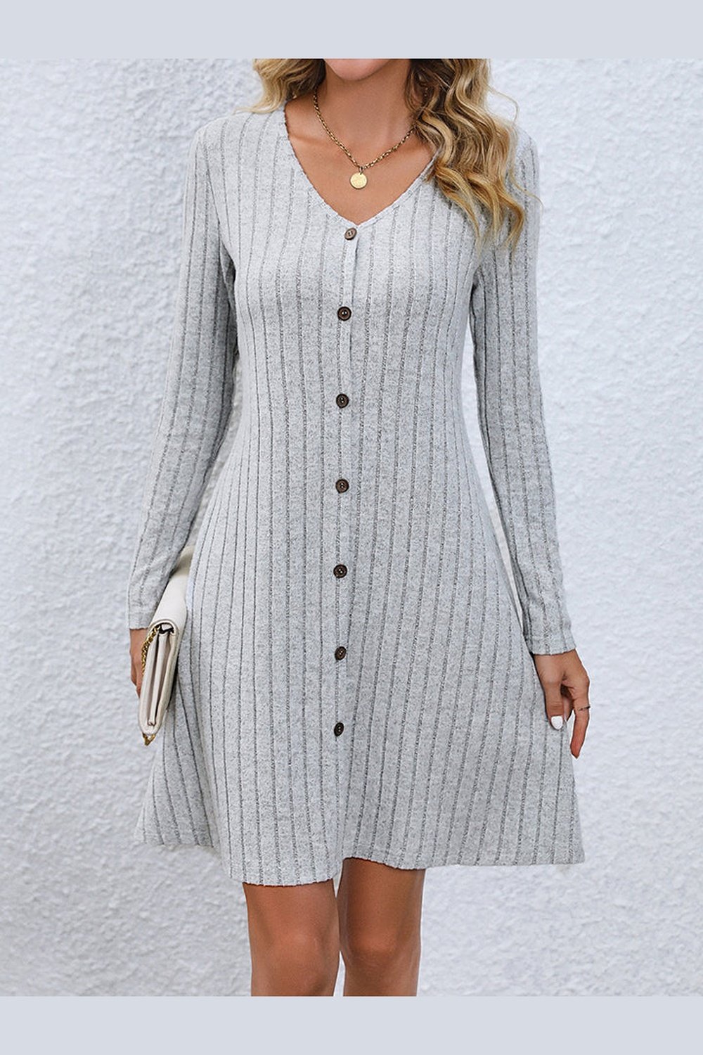 V-Neck Long Sleeve Mini Dress