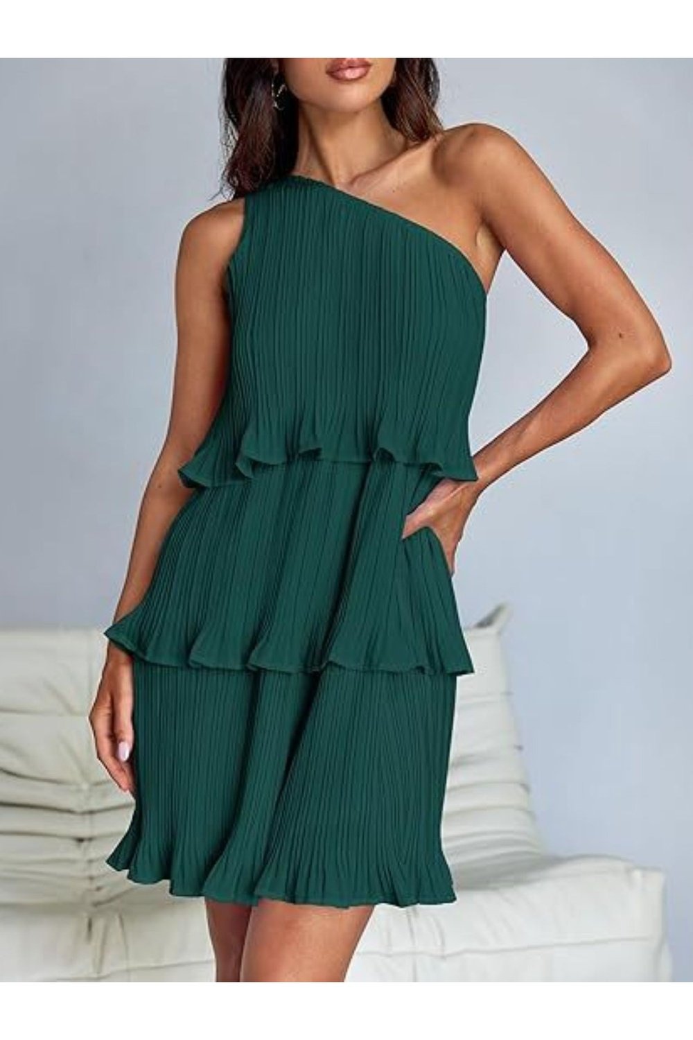 Layered Single Shoulder Mini Dress