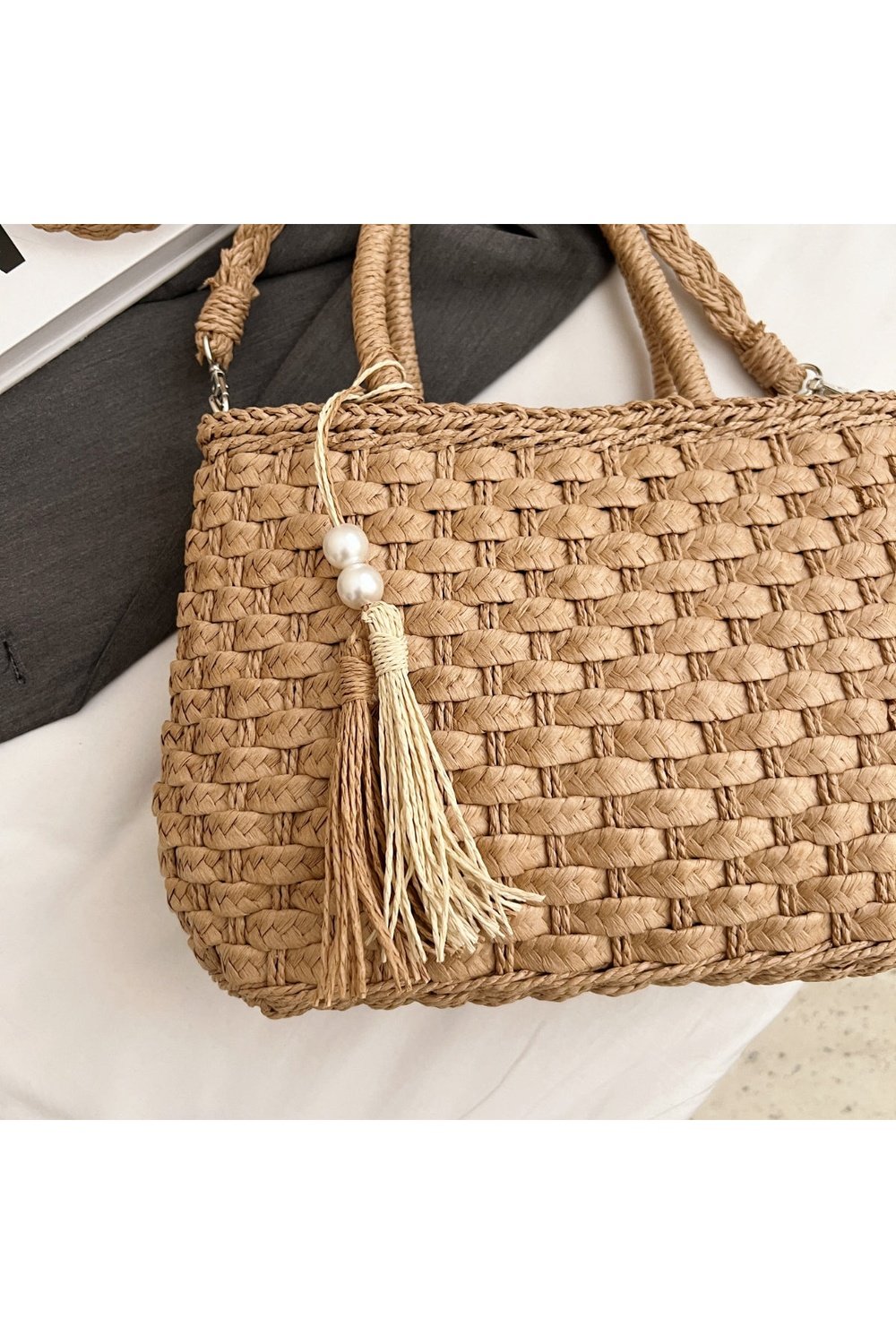 Braided Strap Paper Weave Shoulder Bag