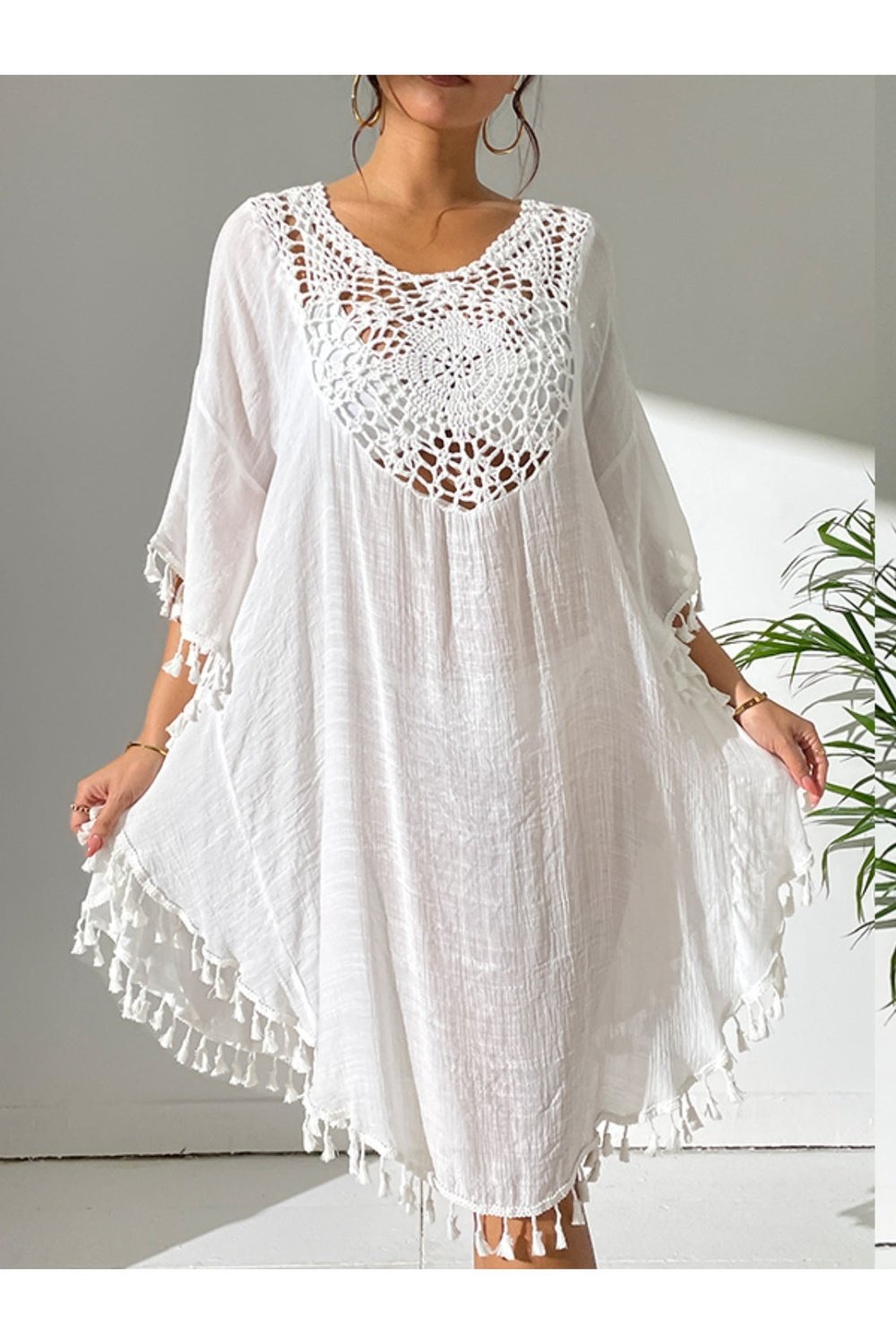 Tassel Cutout Scoop Neck Cover-Up Dress