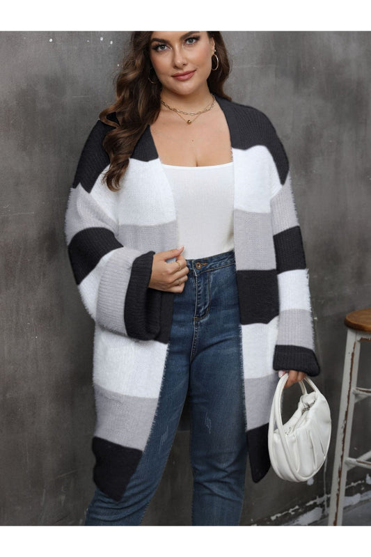 Plus Size Open Front Long Sleeve Cardigan