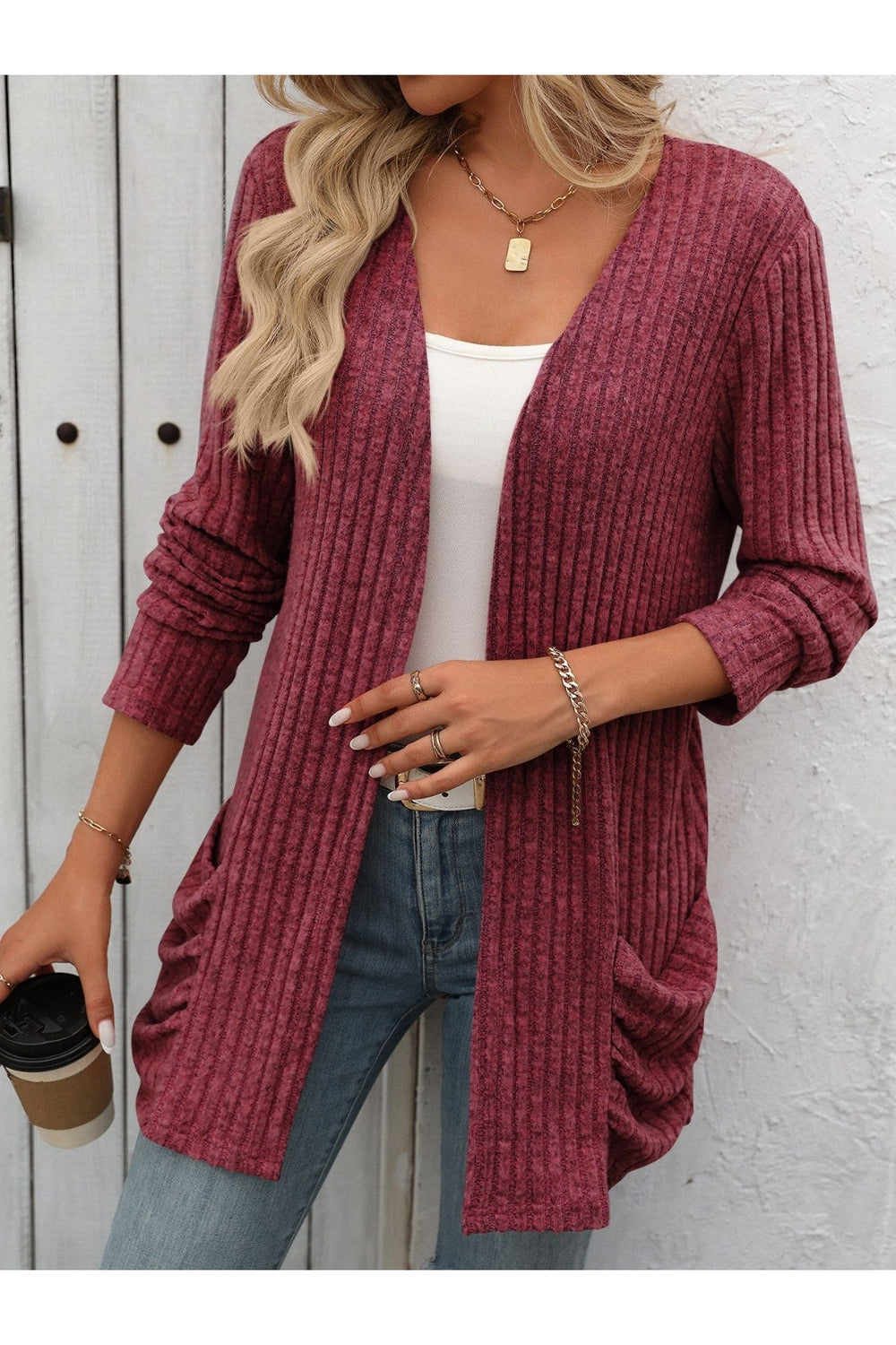 Mandy Open Front Long Sleeve Ribbed Cardigan