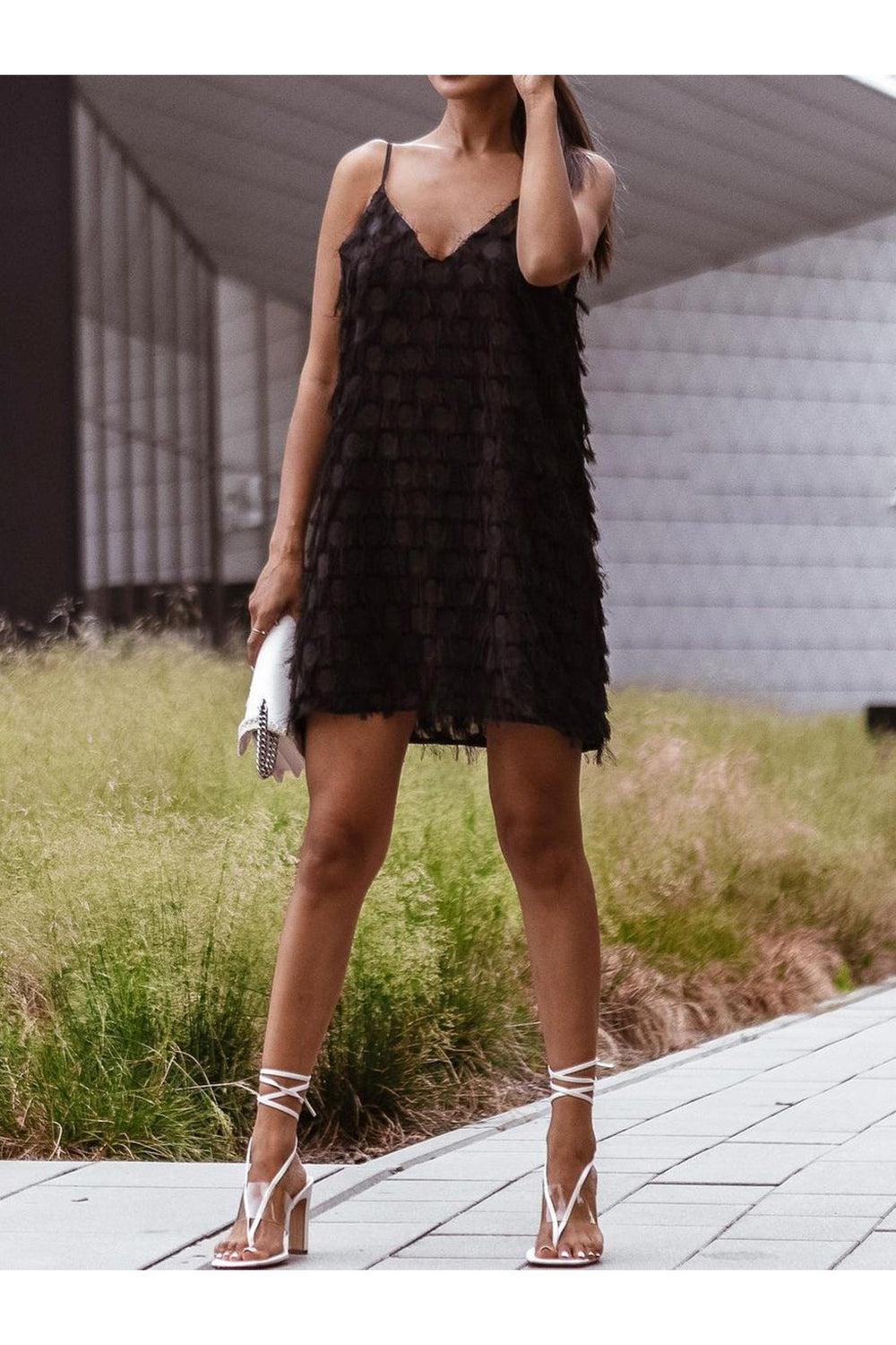 Fringe V-Neck Mini Cami Dress