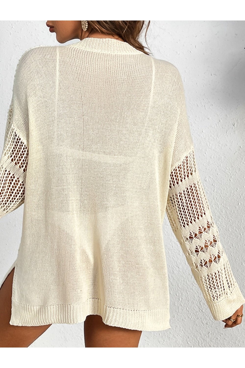 Cutout Notched Long Sleeve Cover-Up