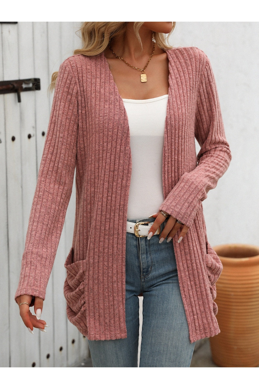 Mandy Open Front Long Sleeve Ribbed Cardigan