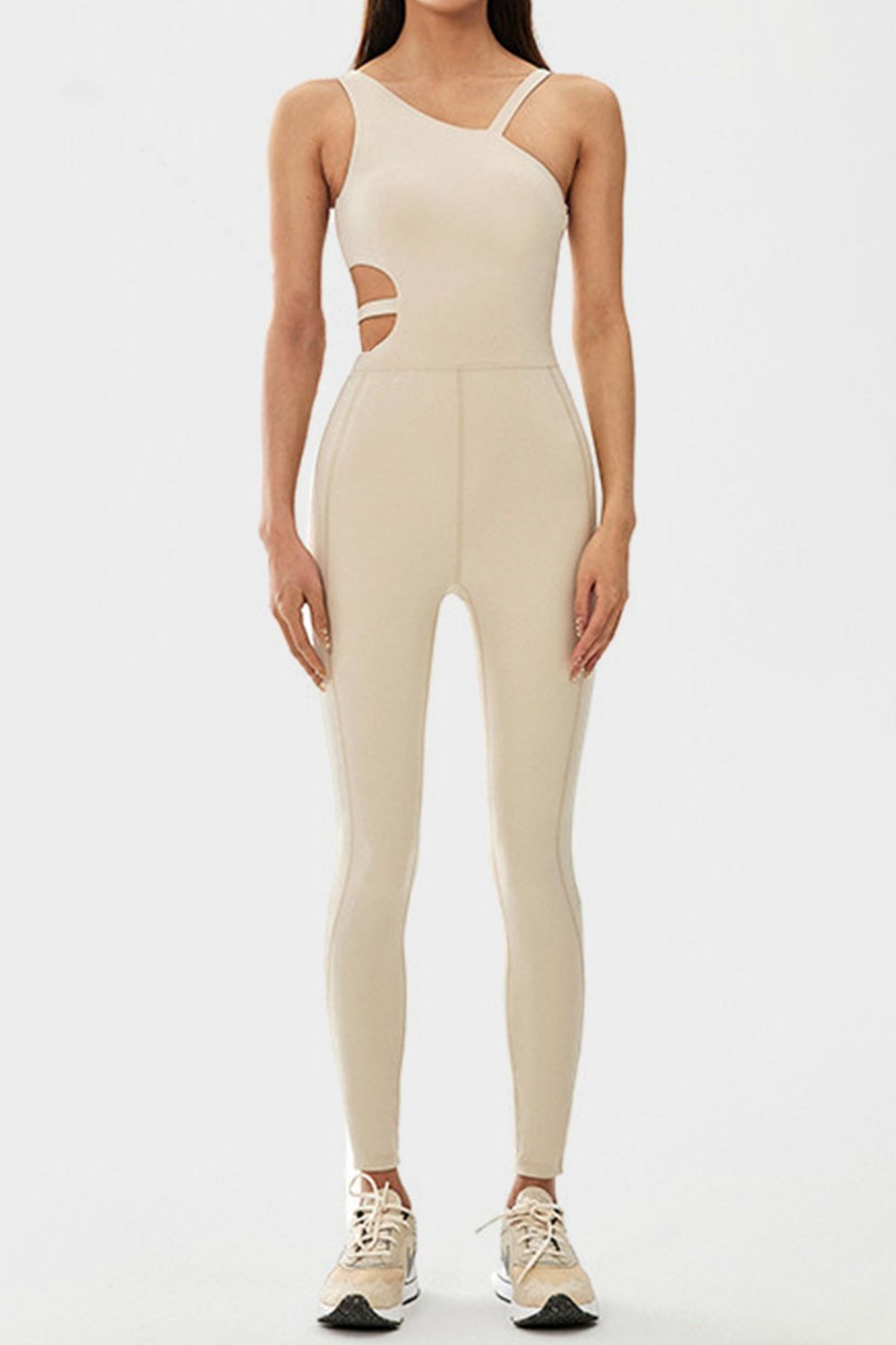 Cutout Asymmetrical Neck Active Jumpsuit