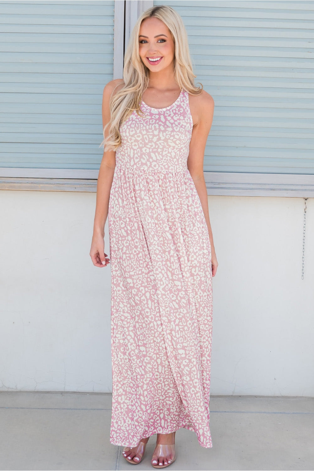 Leopard Round Neck Sleeveless Maxi Dress